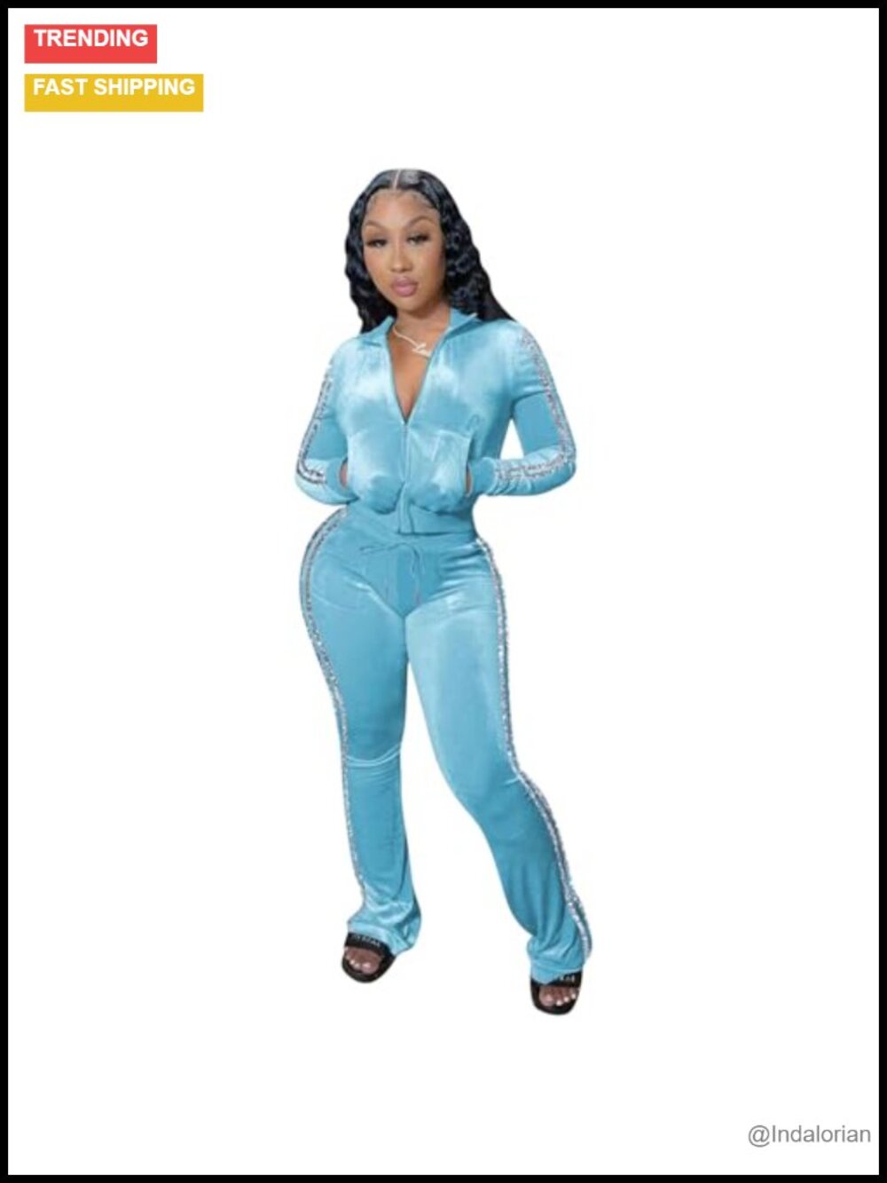 Y2K Velour Tracksuit 2 Piece Zip Hoodie Flared Pants Set